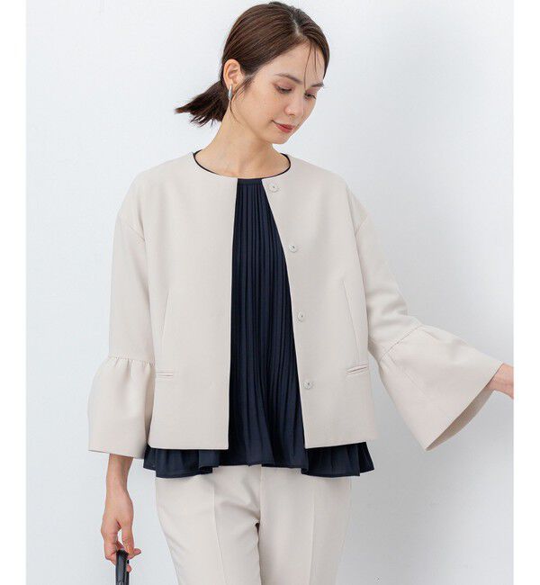組曲「【KUMIKYOKU NAVY】コンフォータブルドレープ フレアスリーブジャケット」|ノーカラージャケット|