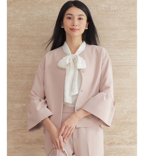 組曲「【KUMIKYOKU NAVY】コンフォータブルドレープ フレアスリーブジャケット」|ノーカラージャケット|ｼｬﾝﾊﾟﾝ