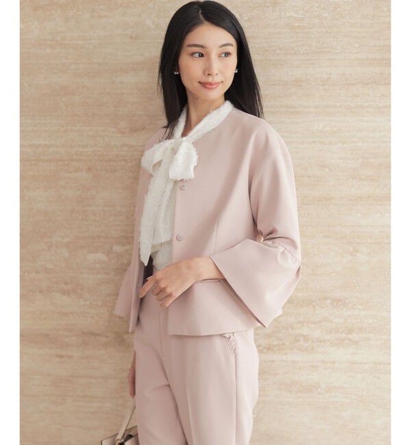 組曲「【KUMIKYOKU NAVY】コンフォータブルドレープ フレアスリーブジャケット」|ノーカラージャケット|