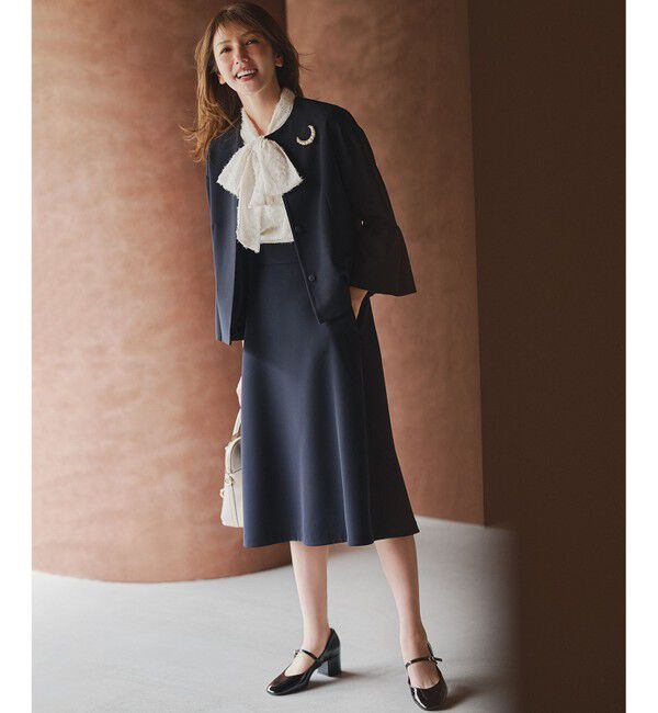 組曲「【KUMIKYOKU NAVY】コンフォータブルドレープ フレアスリーブジャケット」|ノーカラージャケット|