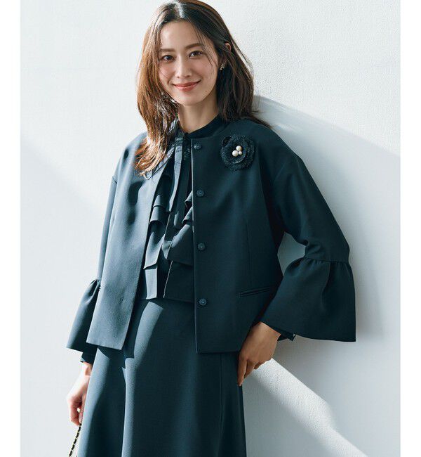 組曲「【KUMIKYOKU NAVY】コンフォータブルドレープ フレアスリーブジャケット」|ノーカラージャケット|