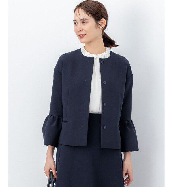 組曲「【KUMIKYOKU NAVY】コンフォータブルドレープ フレアスリーブジャケット」|ノーカラージャケット|