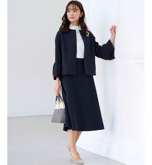 組曲「【KUMIKYOKU NAVY】コンフォータブルドレープ フレアスリーブジャケット」|ノーカラージャケット|