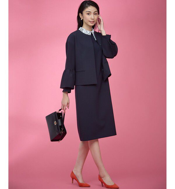 組曲「【KUMIKYOKU NAVY】コンフォータブルドレープ フレアスリーブジャケット」|ノーカラージャケット|