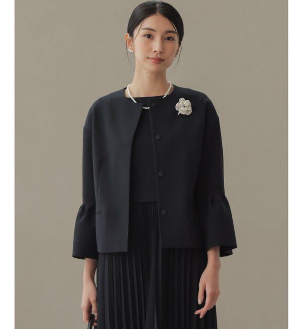 組曲「【KUMIKYOKU NAVY】コンフォータブルドレープ フレアスリーブジャケット」|ノーカラージャケット|