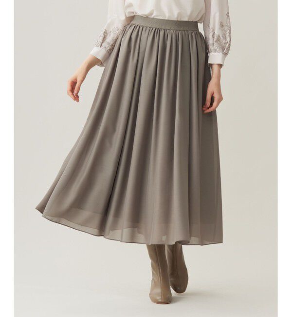 自由区「【ウエストゴム・洗える】シアーギャザー スカート」|スカート|モカ