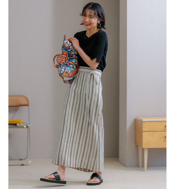 23区「【洗える】リネンストライプ Aライン スカート」|スカート|