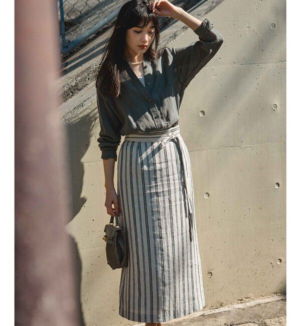 23区「【洗える】リネンストライプ Aライン スカート」|スカート|