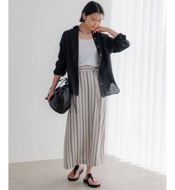 23区「【洗える】リネンストライプ Aライン スカート」|スカート|