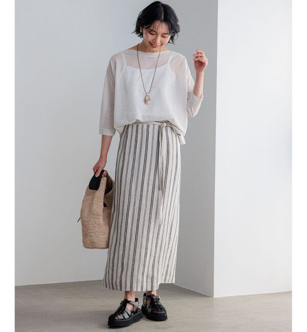 23区「【洗える】リネンストライプ Aライン スカート」|スカート|