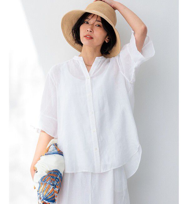 23区「【洗える】LIBECOリネン デザインスリーブ ブラウス」|シャツ・ブラウス|ホワイト系