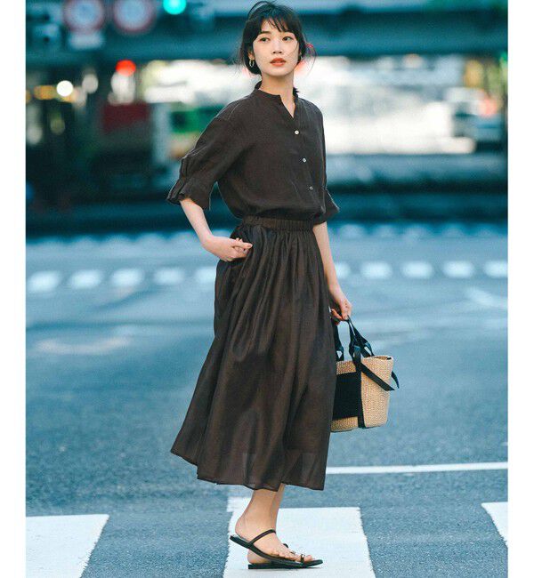 23区「【洗える】LIBECOリネン デザインスリーブ ブラウス」|シャツ・ブラウス|