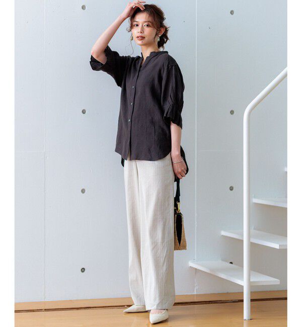 23区「【洗える】LIBECOリネン デザインスリーブ ブラウス」|シャツ・ブラウス|