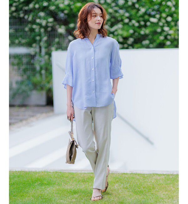 23区「【洗える】LIBECOリネン デザインスリーブ ブラウス」|シャツ・ブラウス|