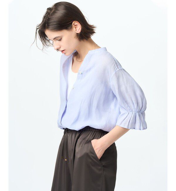 23区「【洗える】LIBECOリネン デザインスリーブ ブラウス」|シャツ・ブラウス|