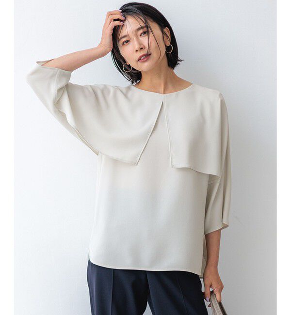 23区「【洗える】ストレッチジョーゼット ケープデザイン カットソー」|Tシャツ・カットソー|ベージュ系