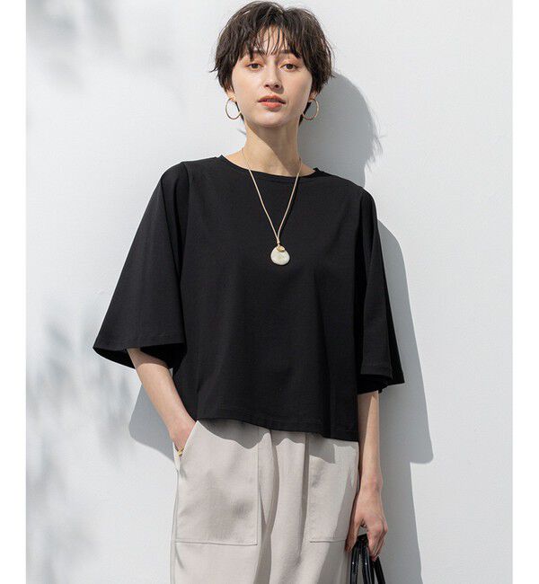 23区「【洗える】ハイエンド フレアスリーブ Tシャツ」|Tシャツ・カットソー|ブラック系