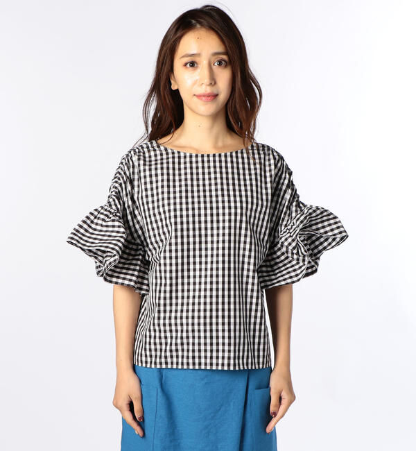 NOLLEY'S「ギンガムフリル袖ブラウス」|シャツ・ブラウス|