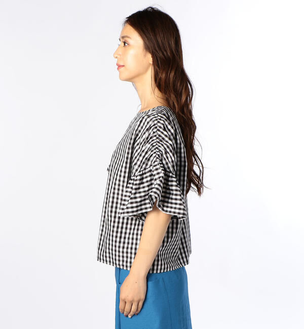 NOLLEY'S「ギンガムフリル袖ブラウス」|シャツ・ブラウス|