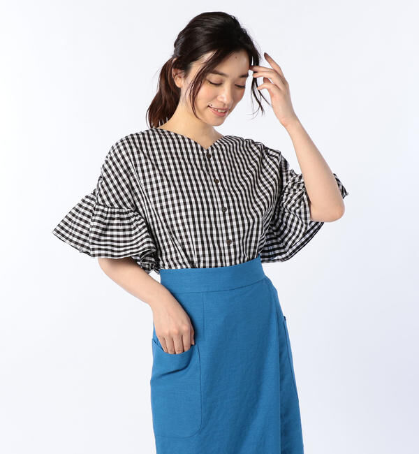 NOLLEY'S「ギンガムフリル袖ブラウス」|シャツ・ブラウス|