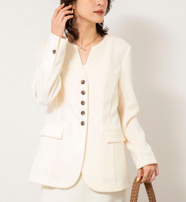 NOLLEY'S sophi「《セットアップ対応》ウォッシャブルバックサテンノーカラージャケット」|ノーカラージャケット|