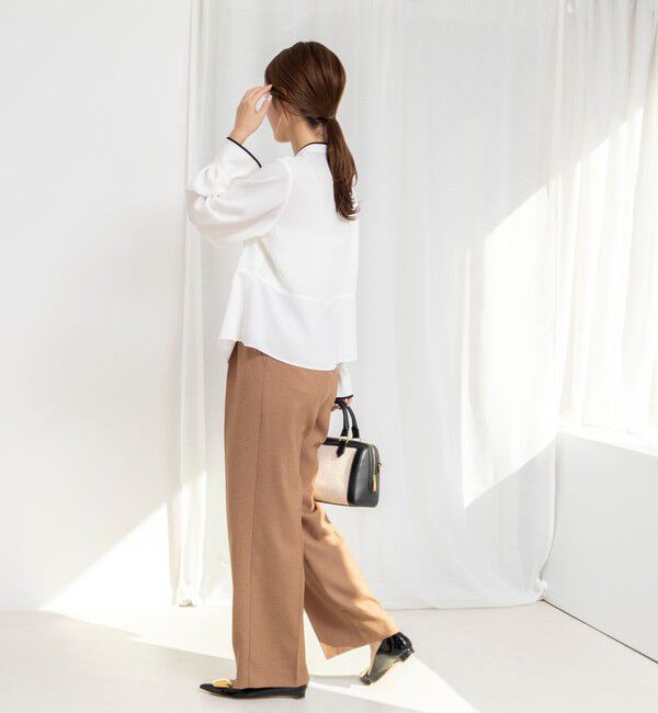 NOLLEY'S「《セットアップ対応》ウォッシャブルストレッチジョーゼットボウタイ風ペプラムブラウス」|シャツ・ブラウス|