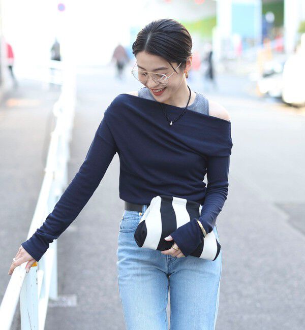 MAQWEL「【MAQWEL/マクウェル】ウォッシャブルレイヤードドレープロンＴ」|Tシャツ・カットソー|