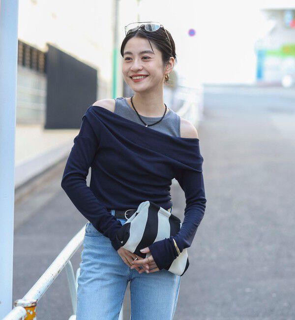 MAQWEL「【MAQWEL/マクウェル】ウォッシャブルレイヤードドレープロンＴ」|Tシャツ・カットソー|