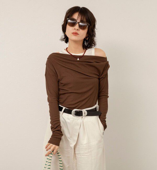 MAQWEL「【MAQWEL/マクウェル】ウォッシャブルレイヤードドレープロンＴ」|Tシャツ・カットソー|ブラウン