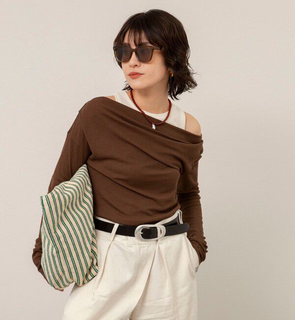 MAQWEL「【MAQWEL/マクウェル】ウォッシャブルレイヤードドレープロンＴ」|Tシャツ・カットソー|