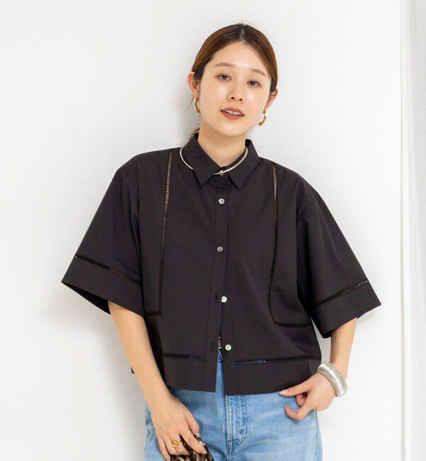 NOLLEY'S「ウォッシャブルはしごレース半袖ショートシャツ」|シャツ・ブラウス|