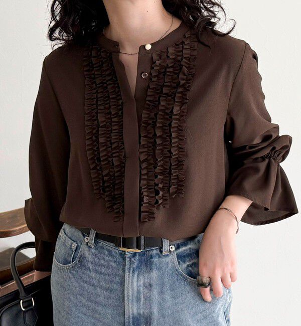 fredy emue「前フリルジョーゼットブラウス」|シャツ・ブラウス|ブラウン