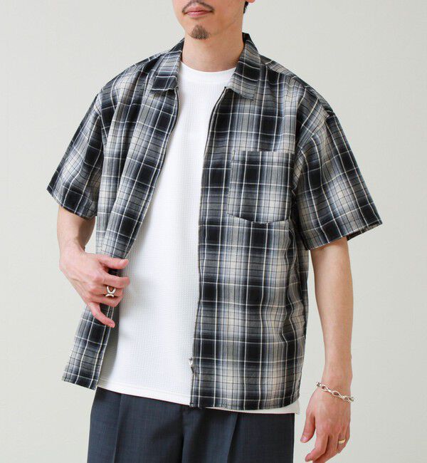 GLOSTER「【軽羽織りにおすすめ】シアーチェック 半袖ZIPシャツ」|シャツ・ブラウス|