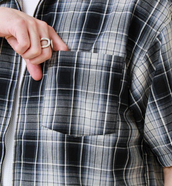 GLOSTER「【軽羽織りにおすすめ】シアーチェック 半袖ZIPシャツ」|シャツ・ブラウス|
