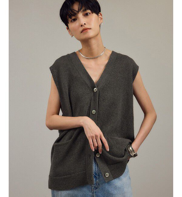 SALON adam et rope'「ペーパーヤーンジレ［手洗い可/和紙素材］」|ベスト・ジレ|チャコール(06)