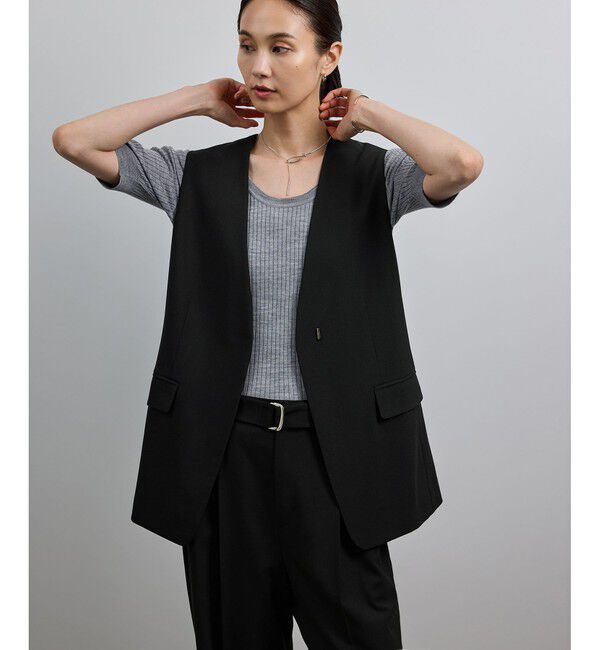 ROPE「【洗える】ウール混ツイル ジレベスト/セットアップ対応【WEB・一部店舗限定】」|ベスト・ジレ|ブラック(01)
