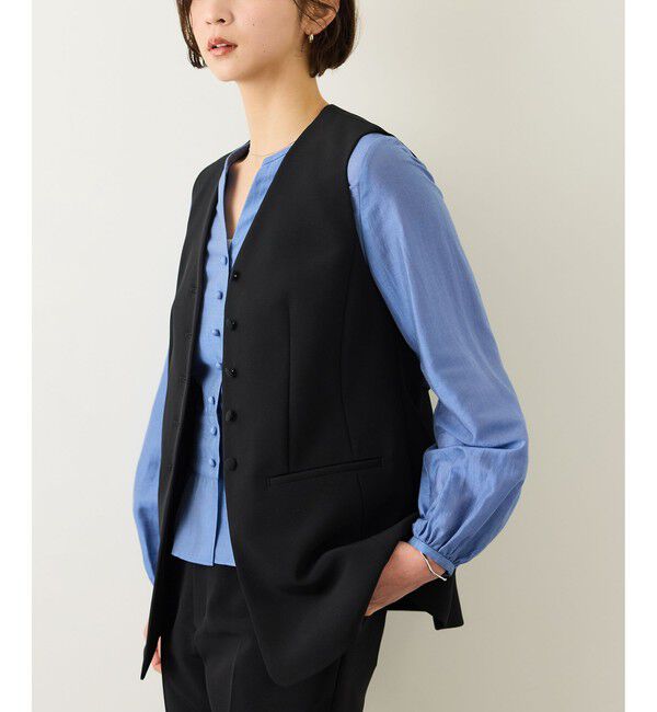 ROPE「ダブルクロスストレッチフレアジレ/接触冷感・イージーケア・セットアップ対応」|ベスト・ジレ|ブラック(01)