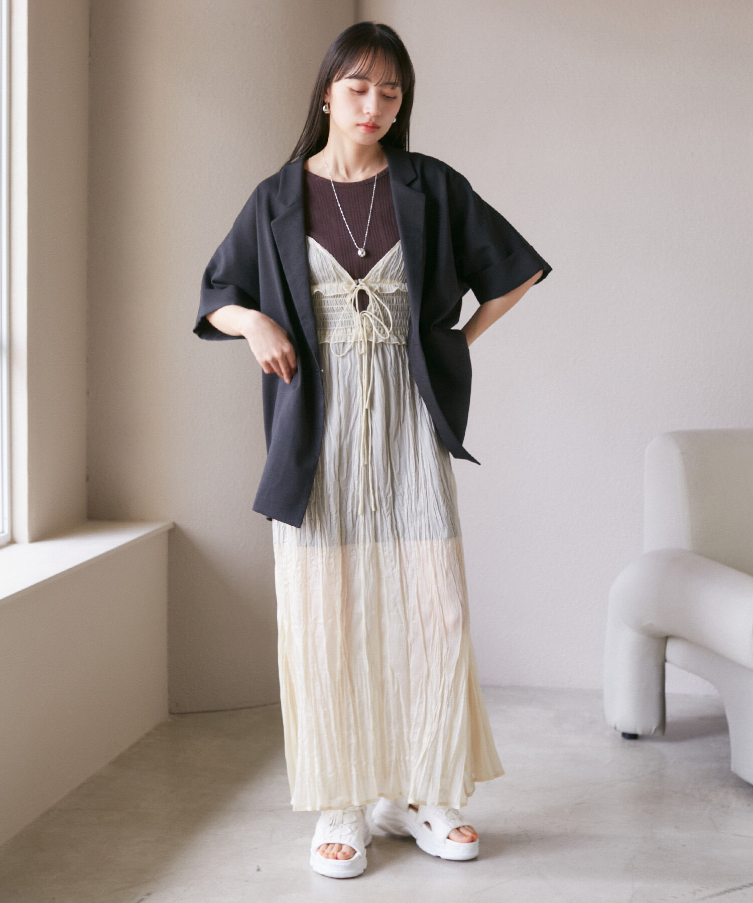 VIS「【SET】タンク付きシアーラメキャミワンピース【洗える】」|ワンピース|