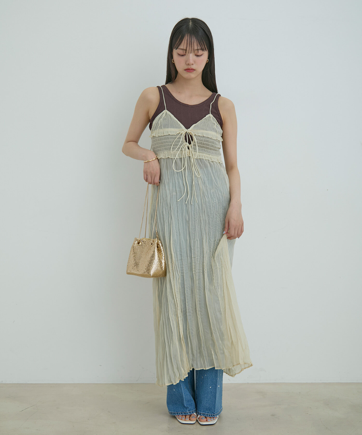 VIS「【SET】タンク付きシアーラメキャミワンピース【洗える】」|ワンピース|