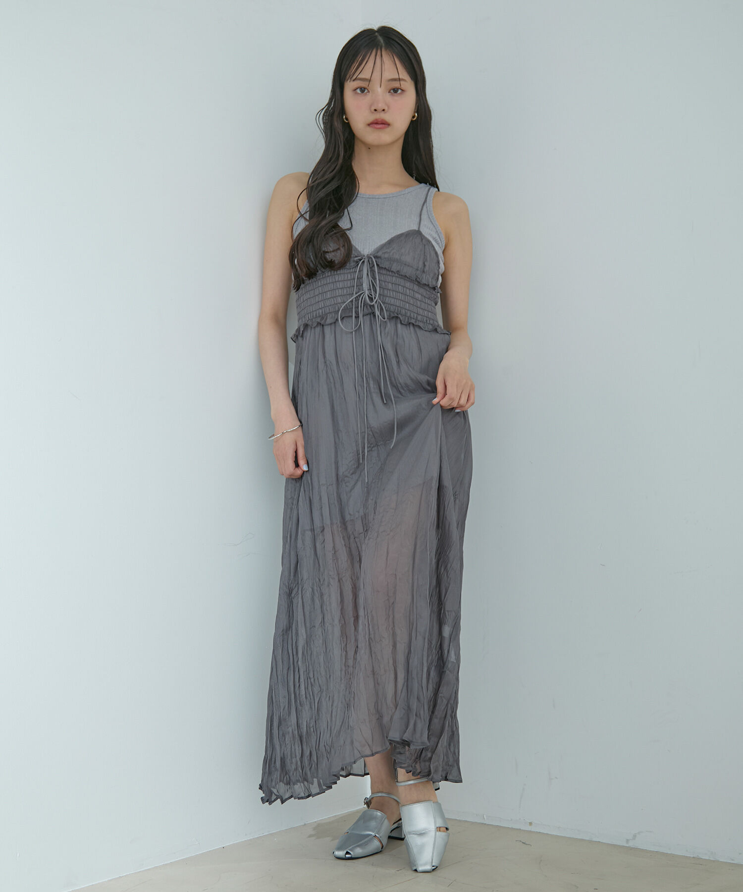 VIS「【SET】タンク付きシアーラメキャミワンピース【洗える】」|ワンピース|