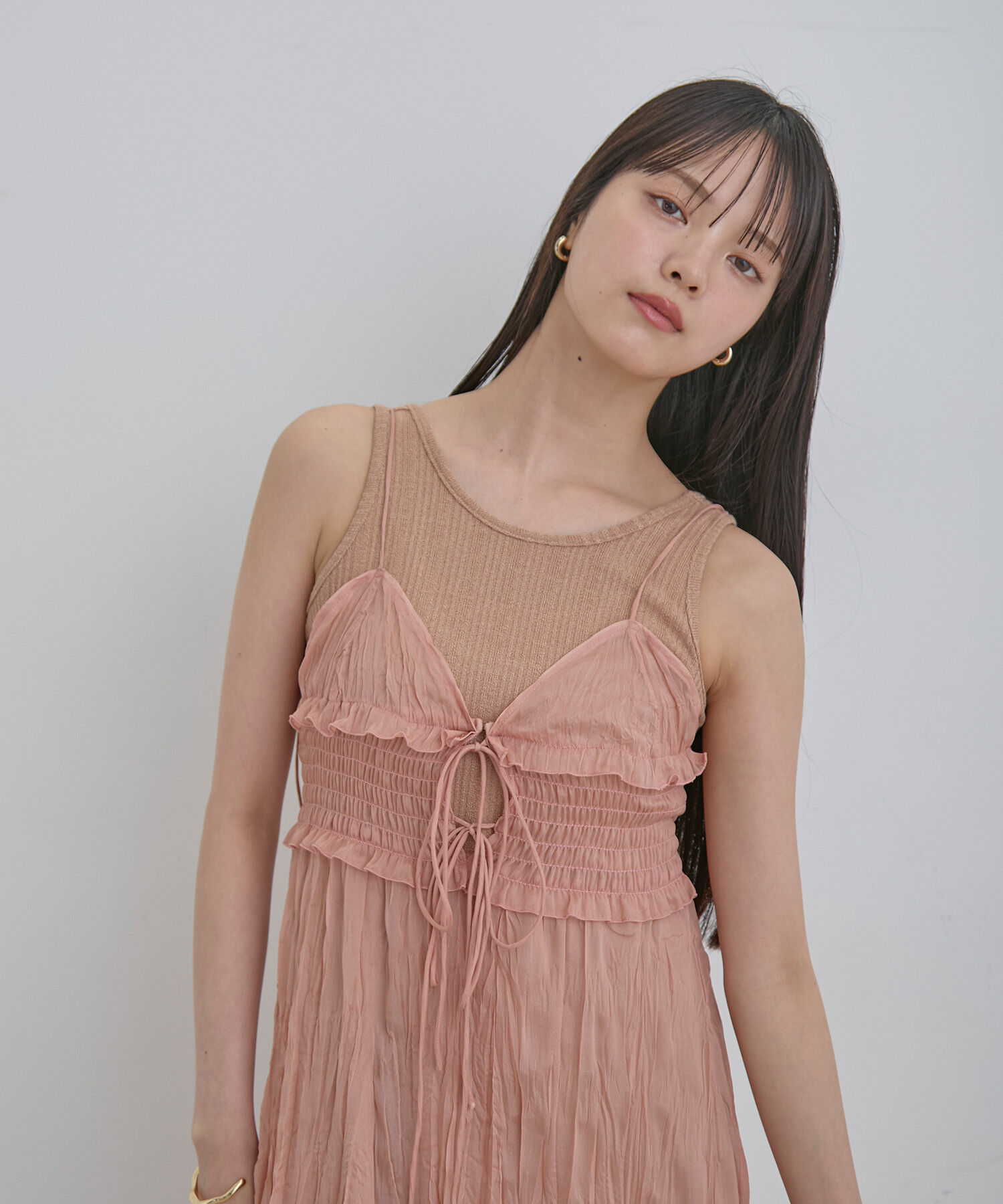 VIS「【SET】タンク付きシアーラメキャミワンピース【洗える】」|ワンピース|