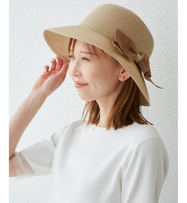 ROPE PICNIC PASSAGE「【UVカット・ウォッシャブル】折り畳みリボンハット」|ハット|ベージュサブ