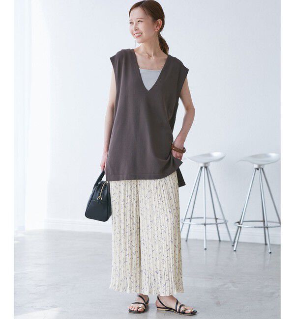 Rope&rsquo;Picnic「ガーデンフラワープリーツパンツ/リンクコーデ」|チノ|