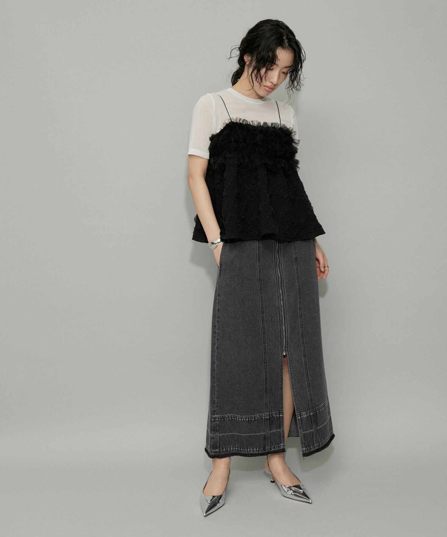 ADAM ET ROPE'「【WEB限定】フロントジップデニムスカート」|スカート|