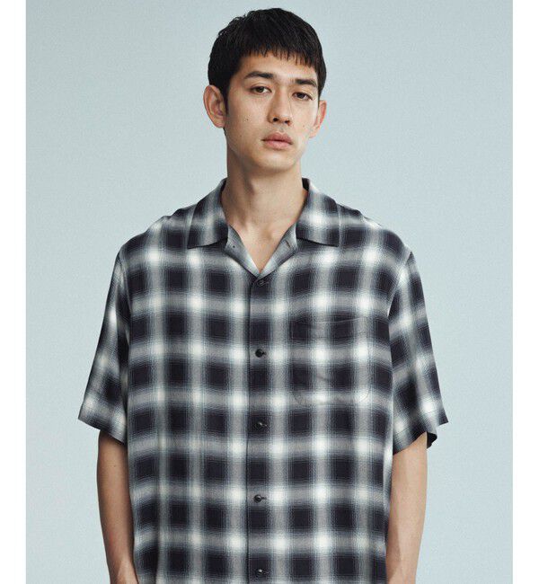 ADAM ET ROPE'「レーヨン オンブレチェック ハーフスリーブ オープンカラーシャツ」|シャツ・ブラウス|