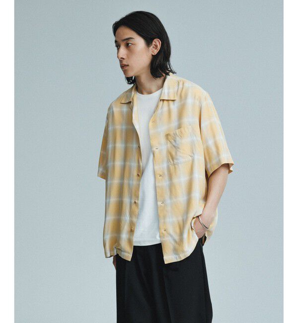 ADAM ET ROPE'「レーヨン オンブレチェック ハーフスリーブ オープンカラーシャツ」|シャツ・ブラウス|