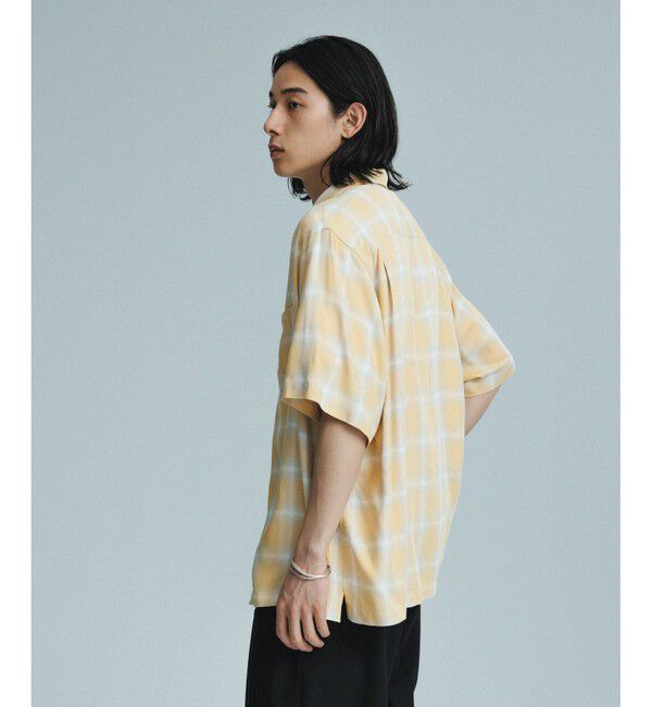 ADAM ET ROPE'「レーヨン オンブレチェック ハーフスリーブ オープンカラーシャツ」|シャツ・ブラウス|
