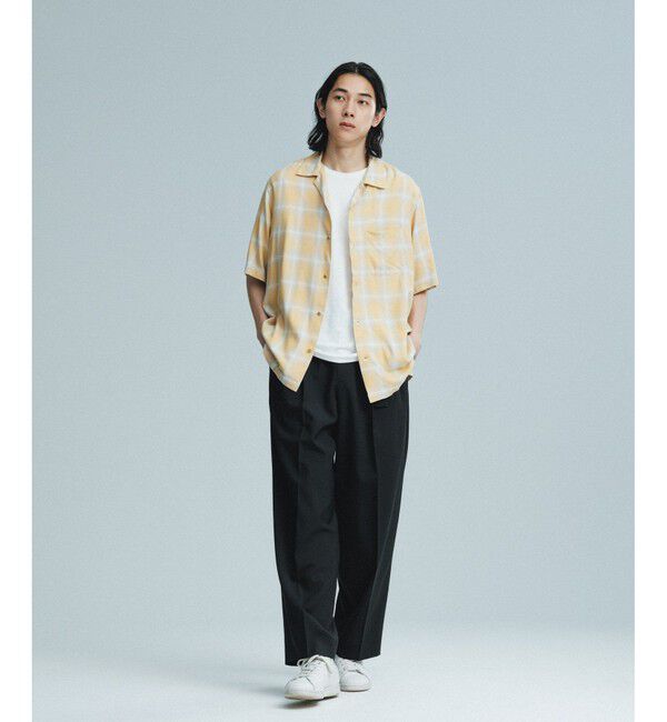 ADAM ET ROPE'「レーヨン オンブレチェック ハーフスリーブ オープンカラーシャツ」|シャツ・ブラウス|