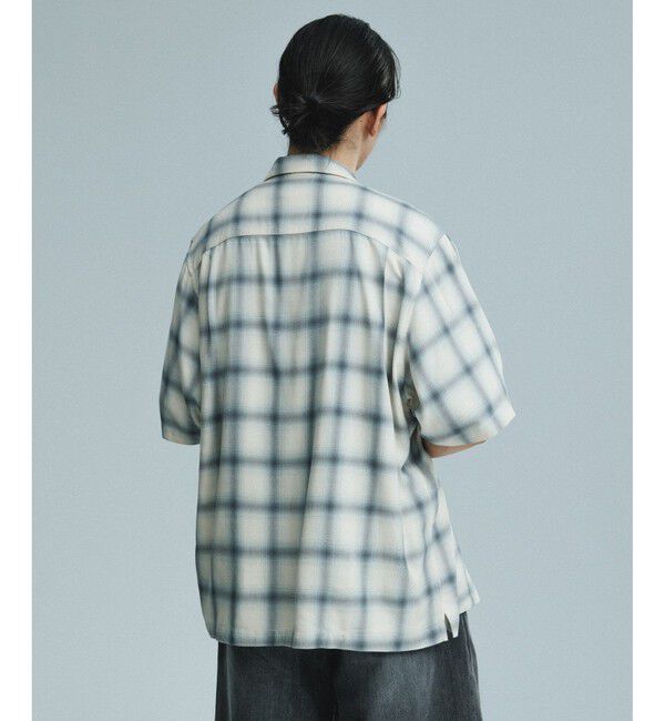 ADAM ET ROPE'「レーヨン オンブレチェック ハーフスリーブ オープンカラーシャツ」|シャツ・ブラウス|
