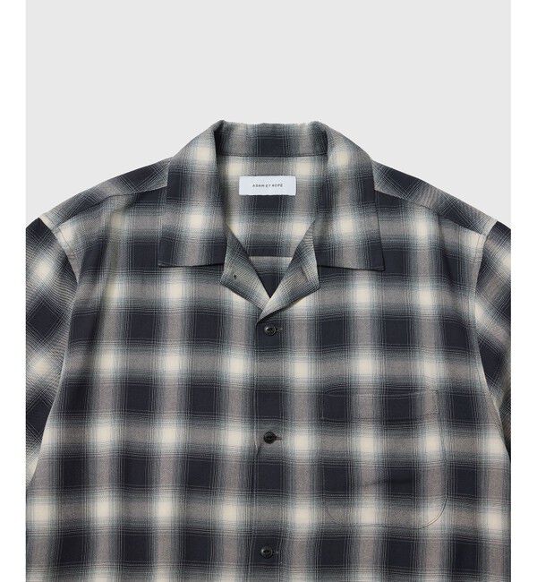 ADAM ET ROPE'「レーヨン オンブレチェック ハーフスリーブ オープンカラーシャツ」|シャツ・ブラウス|